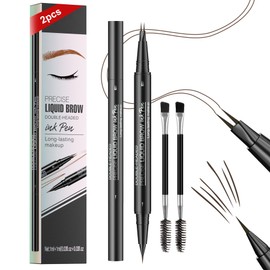 Microblading Eyebrow Pen - Waterproof 2-in-1 Dual-Ended Eye Brow Pen with 2-Fork-Tip Brow Pen and Precise Brush Create Natural Looking Defined Eyebrows Last All Day