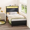 Furnulem Twin Bed Frames with Charging Station and LED Lights,