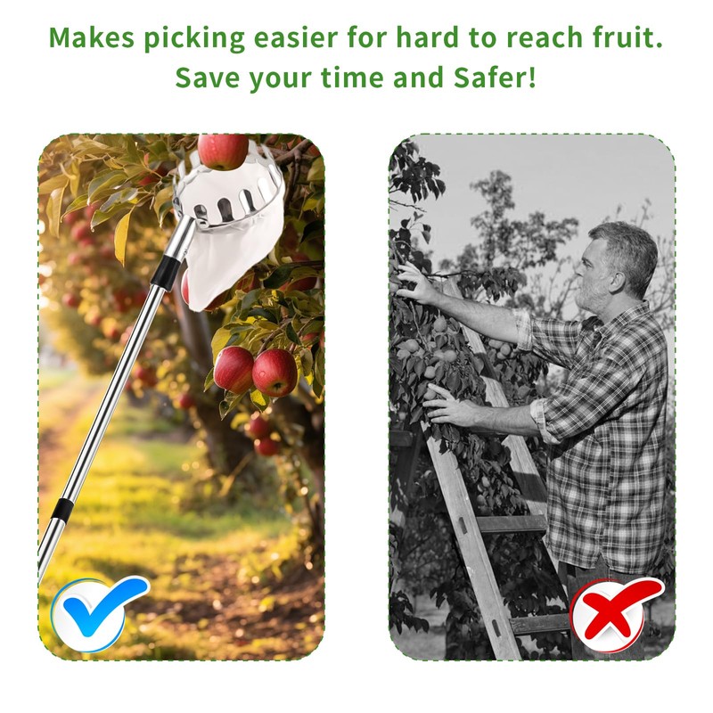 HXRYAGi Fruit Picker Pole with Basket Telescoping 13Ft Adjustable Apple
