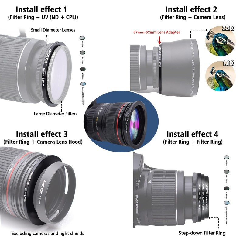 67mm Lens to 52mm Camera Lens Adapter,67mm-52mm Filter Step-Down Ring,Compatible