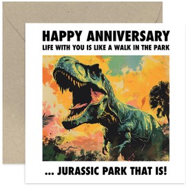 Funny Wedding Anniversary Card for Husband - Walk in the Park Dinosaur Anniversary Card for Him Her - For Wife - Hilarious Anniversary Card for Couple - Mr and Mrs | Blank Inside