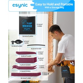 eSynic 2-Pack Air Wedge Bags - 300LB Capacity Anti-Slip Lifting Tools with 4 Auxiliary Wedges- Durable Inflatable Shim Bags for Door/Window/Furniture Installation, Heavy-Duty PVC