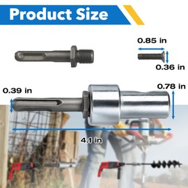 Earth Auger Drill Adapter 1/2" SDS Plus for Corded Cordless Drill - Connect 4"/6" Auger, Ground Drill Conversion Head with 2 Slots and 2 Pits