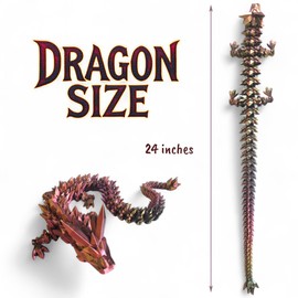 3D Printed Crystal Dragon (Tri-Color Black Red Gold) - Extra Large Flexible 3D Printed Toy, Gift Bag Filler, Desk Decoration, Party Favor, (24 Inch Dragon)