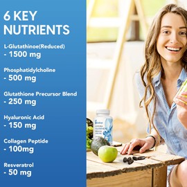 Gozitepe Liposomal Glutathione Reduced 2000mg per Serving | Glutathione Supplement with Hyaluronic Acid + Collagen Peptide + Resveratrol | 10x Better Absorption (60 Count (Pack of 1))