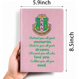 AKA Sorority Gift Leather Notebook for Women Girls Pink and Green Greek Sorority Journal Notebook Inspirational Birthday Christmas Gifts for Sister Friends (Behind you)