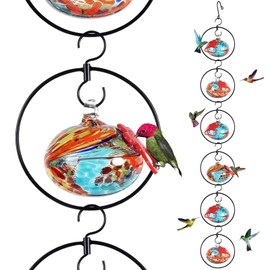 Headak Life Flexible 6-Circular Hummingbird feeders for Outdoors Hanging Ant and Bee Proof,Hand Blown Glass Hummingbird Feeder with 6 Adjustable Silicone Perch(Blue)