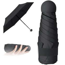 Vicloon Mini Umbrella, Pocket Umbrellas with 5 Ribs, 210T Fabric & Aluminium Umbrella Stand, Sun Protection Umbrella, Outdoor UV Folding Umbrella, Golden Handle, Lightweight Compact, Round handle