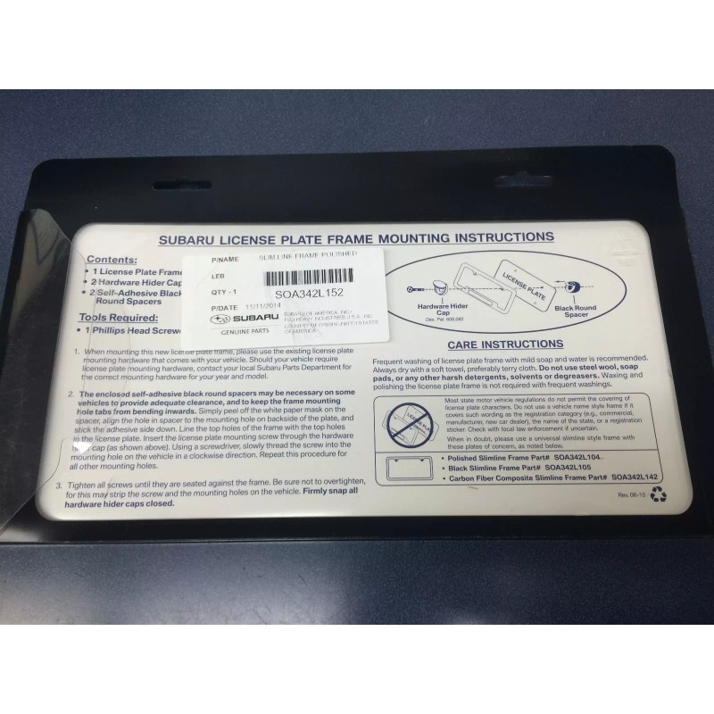 SUBARU GENUINE SUBARU LOGO SLIM LINE CHROME LICENSE PLATE FRAME