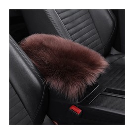 Furry Auto Center Console Cover Pad, 11.8"x7.8" Soft Sheepskin Wool Armrest Cushion, Fluffy Vehicle Armrest Seat Box Protector Warm in Winter, Car Interior Accessories for Women and Men (Coffee)