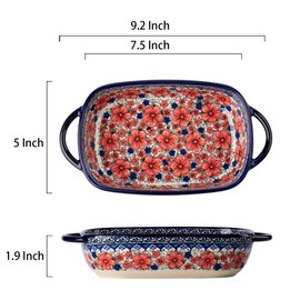 Bicuzat Bicuzat Vintage Style Cherry Blossom Flowers Pottery Bakeware Ceramic Casserole Dish Baking Pan Lasagna Pans Baking Dish with Handles for Oven to Table-1 PCS, 22 oz