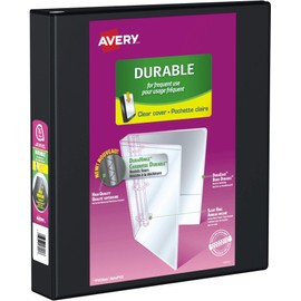Avery Durable View 3 Ring Binder, 1.5 Inch, Slant D Rings, Black, 2 Pockets, 375 Sheet Capacity, PVC Free (17021)
