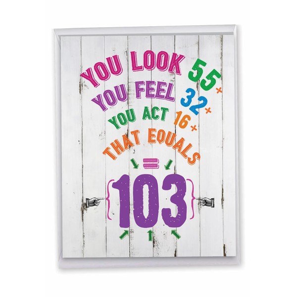 NobleWorks - 100s Milestone Birthday Card with Envelope (Letterhead 8.5 x 11 Inch), Big Year Milestone Celebration - Age Equation-103 J2472MBG