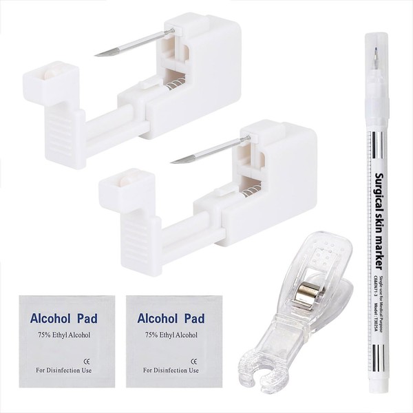 Qmcandy 2pcs 16G Safety Painless Disposable Piercing Gun for Self