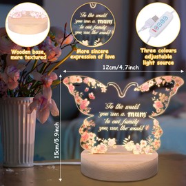 Mothers Day Gifts Night Light for Mum Birthday Gifts Butterfly Acrylic Night Light Wooden - Base Engraved Night Lamp with for Mum Birthday