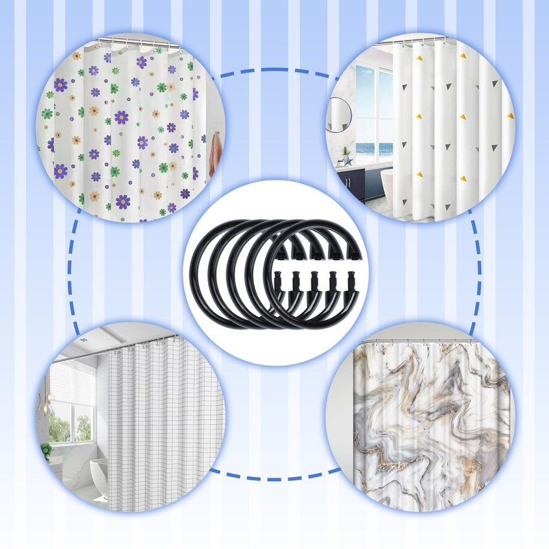 18 Pack Black Shower Curtain Rings, Easy Snap Hooks for