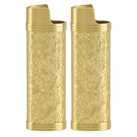 Metal Lighter Case Cover Holder Zinc Alloy 2pcs Vintage Floral Stamped Protective Sleeve Scratch for Lighters Gift Ideas
