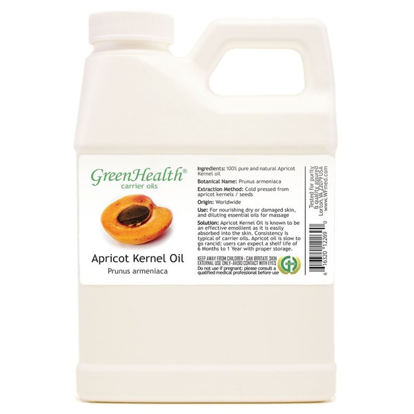 GreenHealth Apricot Kernel Oil - 16 fl oz (473 ml) - 100% Pure Cold Pressed