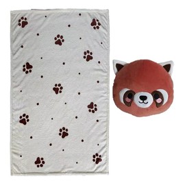 Puckator Blankeazzz Adoramals Ru the Red Panda 2-in-1 Plush Travel Pillow & Blanket - Travel Long Haul Flight Plane Essentials Accessories For Flying Women Kids Soft Warm Cozy Picnic Blanket Blankets