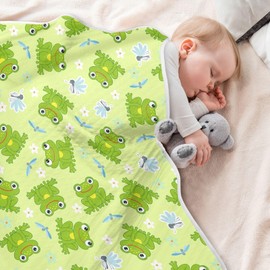 KICPOAY Swaddle Blanket for Frogs and Dragonfly Baby Receiving Blanket Muslin Baby Swaddles Soft Cotton Breathable Nursery Blankets for Unisex Boys and Girls 30x40 Inch