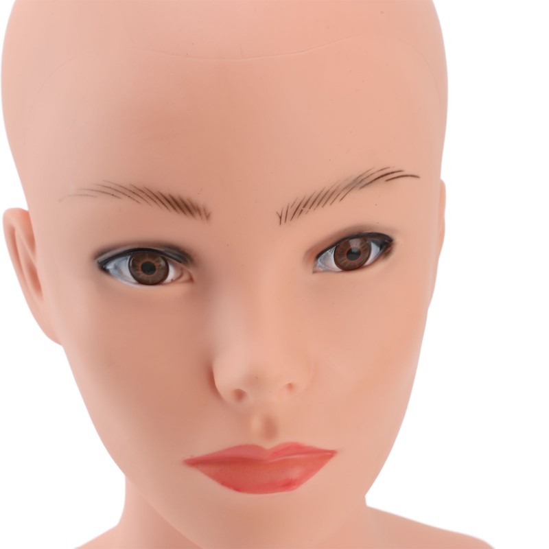 Female Bald Mannequin Head with Shoulder PVC Professional Cosmetology Face