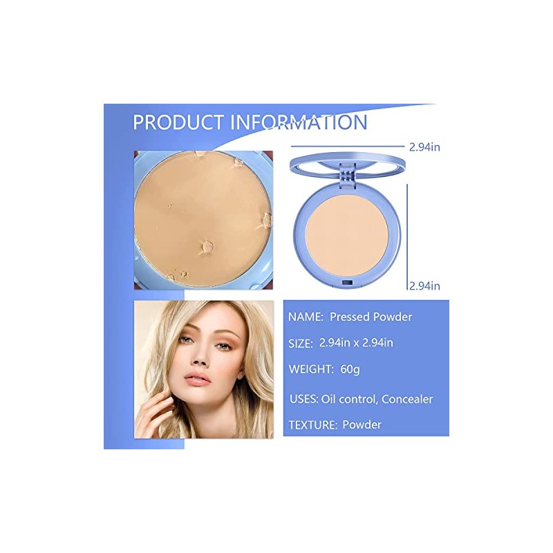 Bluemega Maquillaje en Polvo Compactos Faciales,Pure