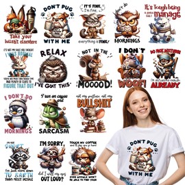 Dazoratix Animals Iron on Patches - 16 PCs Cute Angry Animal Heat Transfers Stickers Cartoon Ready to Press Decals for Women T-Shirts DIY Crafts Appliques Hat Jeans Pillow Patches Clothing Decorations