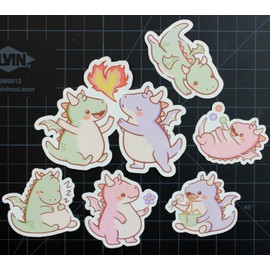 Calibear Prints 6 pcs Kawaii Baby Dragons Sticker Laptop Phone Die Cut Vinyl Stickers