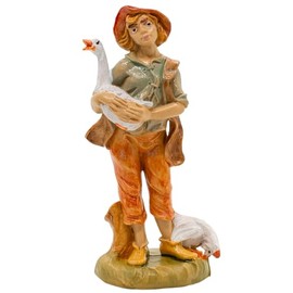 VILLAGE GIFT IMPORTERS Nativity Villager Carrying a Goose | 4" Tall Figurine for Bethlehem Manger Scene | Indoor Table Top Statue for Christmas Holiday Creche | Made in Italy