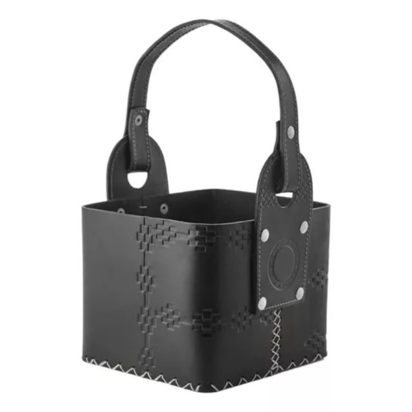 Laska Mates Premium Leather Uruguayan Basket Mate Holder Thermos Carrier Genuine Leather Canasta Para Mate Cuero Premium (Black)