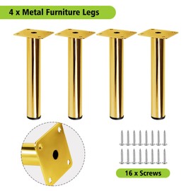Masendelk Gold Furniture Legs 7.5 Inch / 190mm, 4pcs Modern Sofa Legs Cabinet Replacement Legs, Heavy Duty Metal Legs with Mounting Screw for Furniture Couch Sofa TV Cabinet Dresser Desk Risers