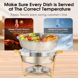 4 Pack 6QT Stainless Steel Chafing Dishes Set with Glass Lid - Golden Style Heating & Cooling Buffet Serveware for Catering, Weddings, Parties