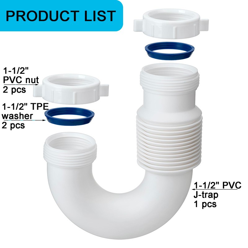 (1 Pack-White) eflyefly 1-1/2 inch J Adjustable Bend for Kitchen
