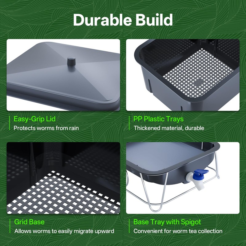HCGADON 3-Tray 15L Worm Farm Composting Bin with Tool Set