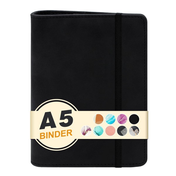 A5 Refillable 6 Ring Faux Leather Budget Binder,Mini Notebook Binder