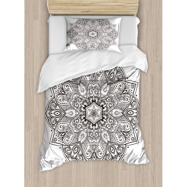 Ambesonne Mandala Duvet Cover Set, Psychedelic Circular Element Art Lotus