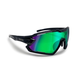 BERTONI Sport Sunglasses Cycling MTB Running Ski Golf Removable Sport Prescription Carrier Included mod. QUASAR (Black / Green Mirror)