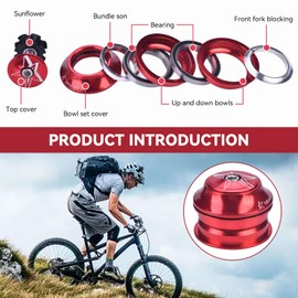Frdhee Bicycle Headset Set 44 mm, Bicycle Headset Aluminium Alloy Bicycle Headset Set MTB Mountain Bike Road Bike Head Tube Accessories for 44 mm Head Tube and 28.6 mm Fork (Red)