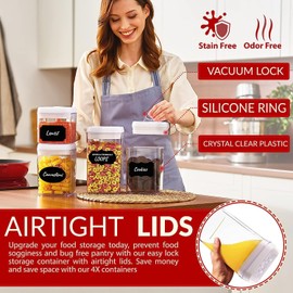 BPC Stackable Kitchen Containers Crystal Clear Plastic Containers for Dry Goods Storage Set, Flour, Sugar, Pet Food, Kitchen Pantry, Airtight Seal