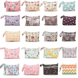 Rockreyoa 2 x Wet Bags, Waterproof Wet Bag, Changing Bag, Nappy Bag, Washable Organiser, Portable Wet Bag, Storage Bag with Zip, for Babies, Nappies, Sanitary Napkins, Swimwear, 18#