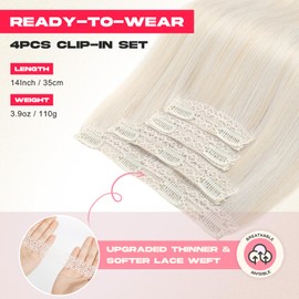 NTYNTY Hair Extensions, 14" Short Clip in Hair Extensions 4PCS Straight Blonde Hair Extensions Natural Soft Synthetic Hairpiece for Women - Pearl Blonde