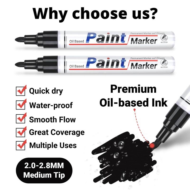 DAPAWIN Black Paint Pen Permanent Marker Waterproof -4 Black paint