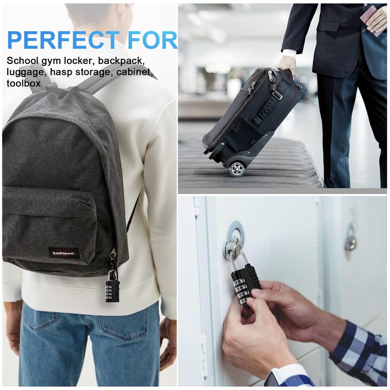 DELSWIN Combination Lock 4-Digit Small Padlock - 4Pcs Resettable Combo