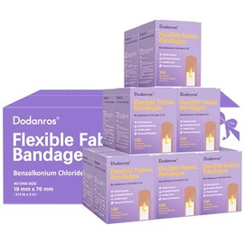 Dodanros Caja De 1200 Vendajes De Tela Flexible, 19 X 76 Mm, Empaque Individual De 12 Unidades, Incluye 0,1% De Benzalconio, Estériles Y Transpirables