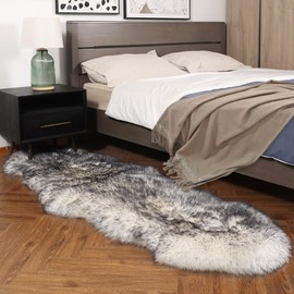 IRIWOOL Premium Genuine Fur Sheepskin Rug Real Australia Sheepskin Natural Luxury Fluffy Lambskin Fur Area Rug Seat Covers for Kids Bedroom Sofa Chair Cover (Gray Tip, Double Pelt/2ft x 5.2ft)