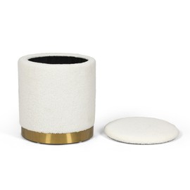 Homebeez Velvet Round Storage Ottoman,Vanity Chair Small Side Table Hallway Step Stool for Living Room and Bedroom (White)