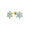 Tiny Aqua Blue CZ Flower Stud Earrings For Women For Teen Cubic Zirconia Simulated Aquamarine Real Gold Screw back