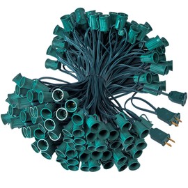 (2 Pack) C9 Light Strand, 200 FT Christmas Stringer with 200 Sockets for Outdoor String Light, Connectable, Intermediate Base (C9/E17) - 12" Spacing, Green Wire, NOTE (ONLY Use for C9 LED Bulb)