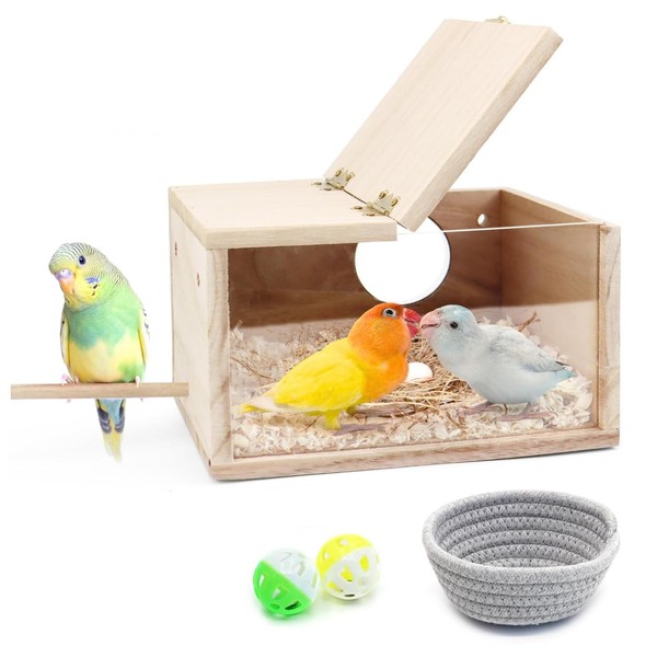 AEIMIAIDE Parakeet Nesting Box, Small Bird Breeding Box with Transparent