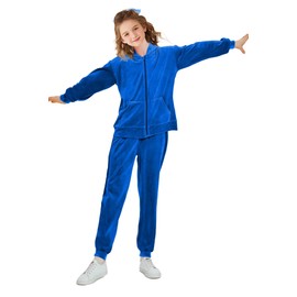 Rwtgnlf Girls Velour Tracksuit Sweatsuits Set 2 Piece Outfits Zip Up Hoodies and Pants Sportswear Jogging Suit Blue 140